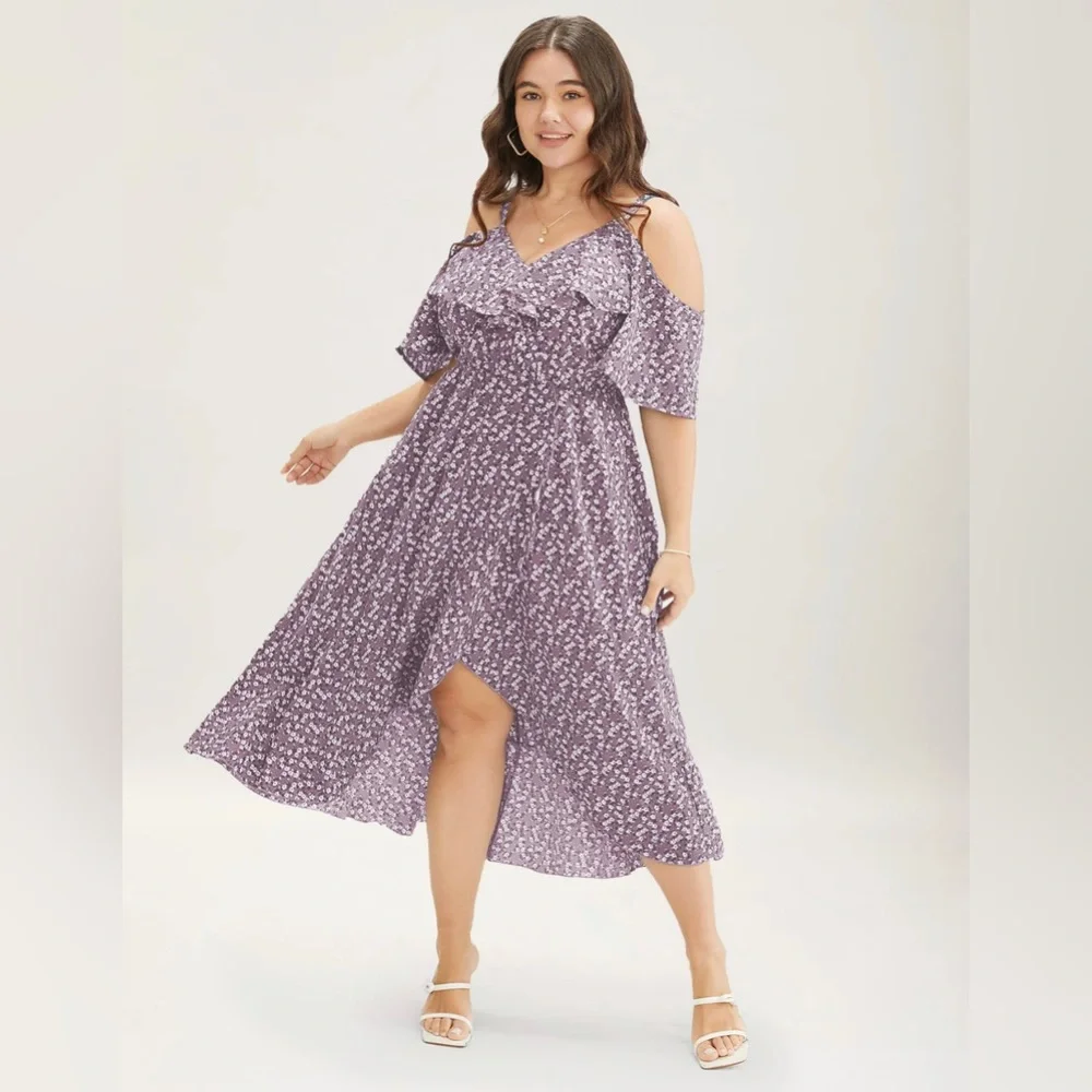 NWT Bloomchic Floral Cold shoulder asymmetrical size 3X 22/24🌸BC BAG 03 - Picture 2 of 11